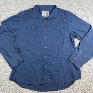 Chalc Shirt Mens XXL Blue Button Up Long Sleeve Flap Pockets Roll-Tab Sleeve